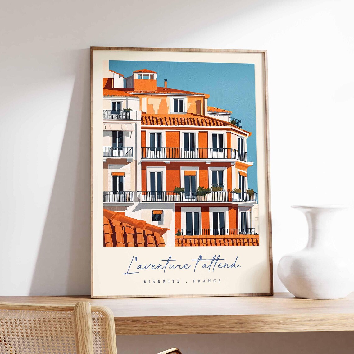 Biarritz France Terracotta Old Town Balcony City Travel Poster