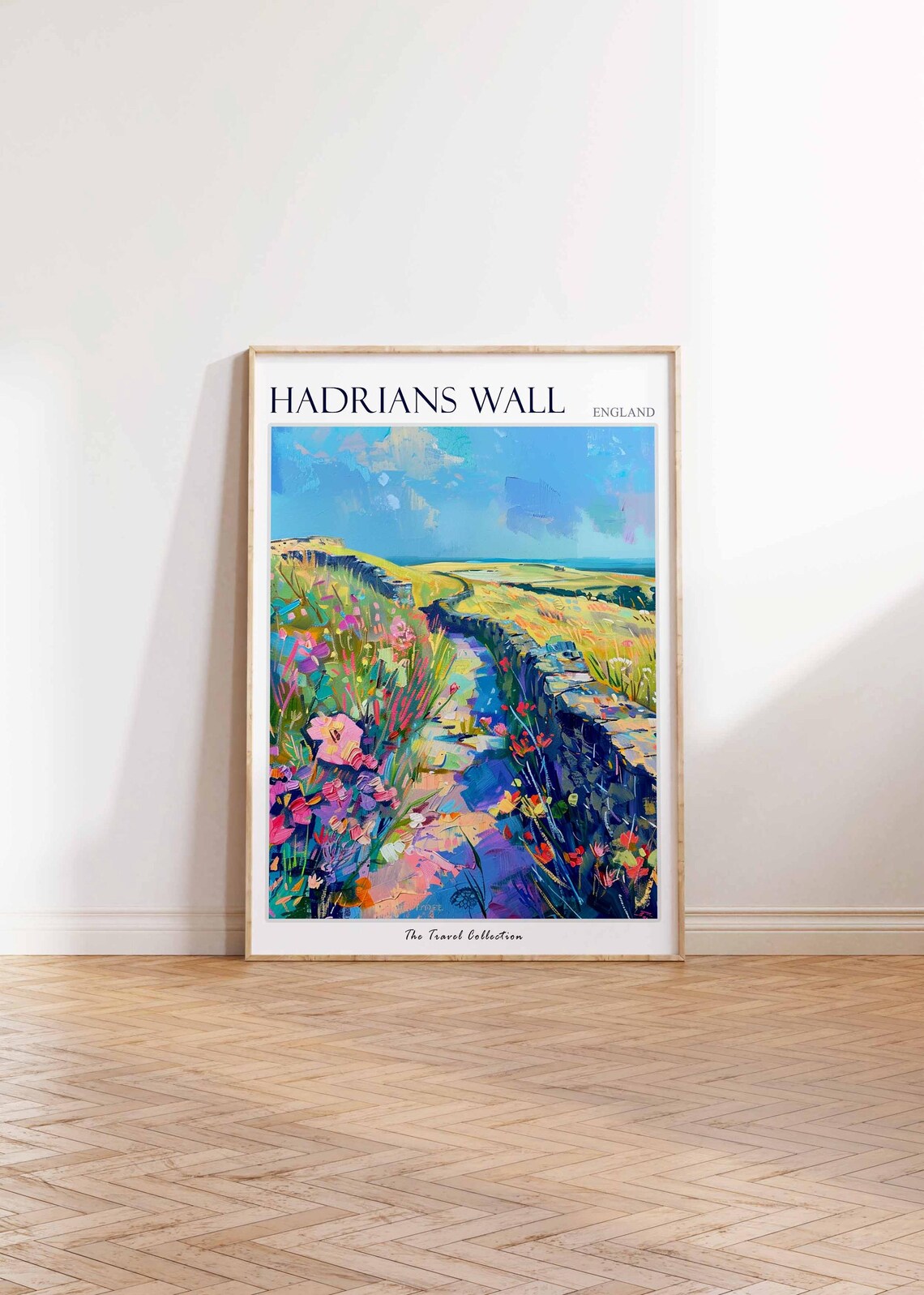 Hadrians Wall England Stone Wall Travel Poster Hills Wildflowers Art - Image 2