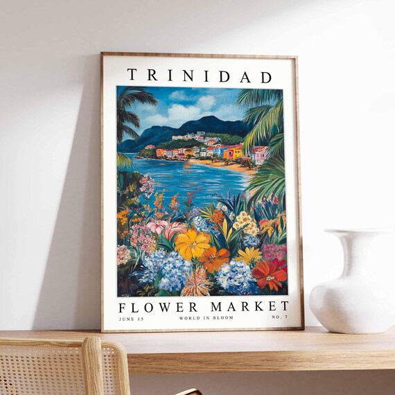 Trinidad Flower Market Poster Print Trinidadian Floral Wall Art Decor Botanical Caribbean Travel