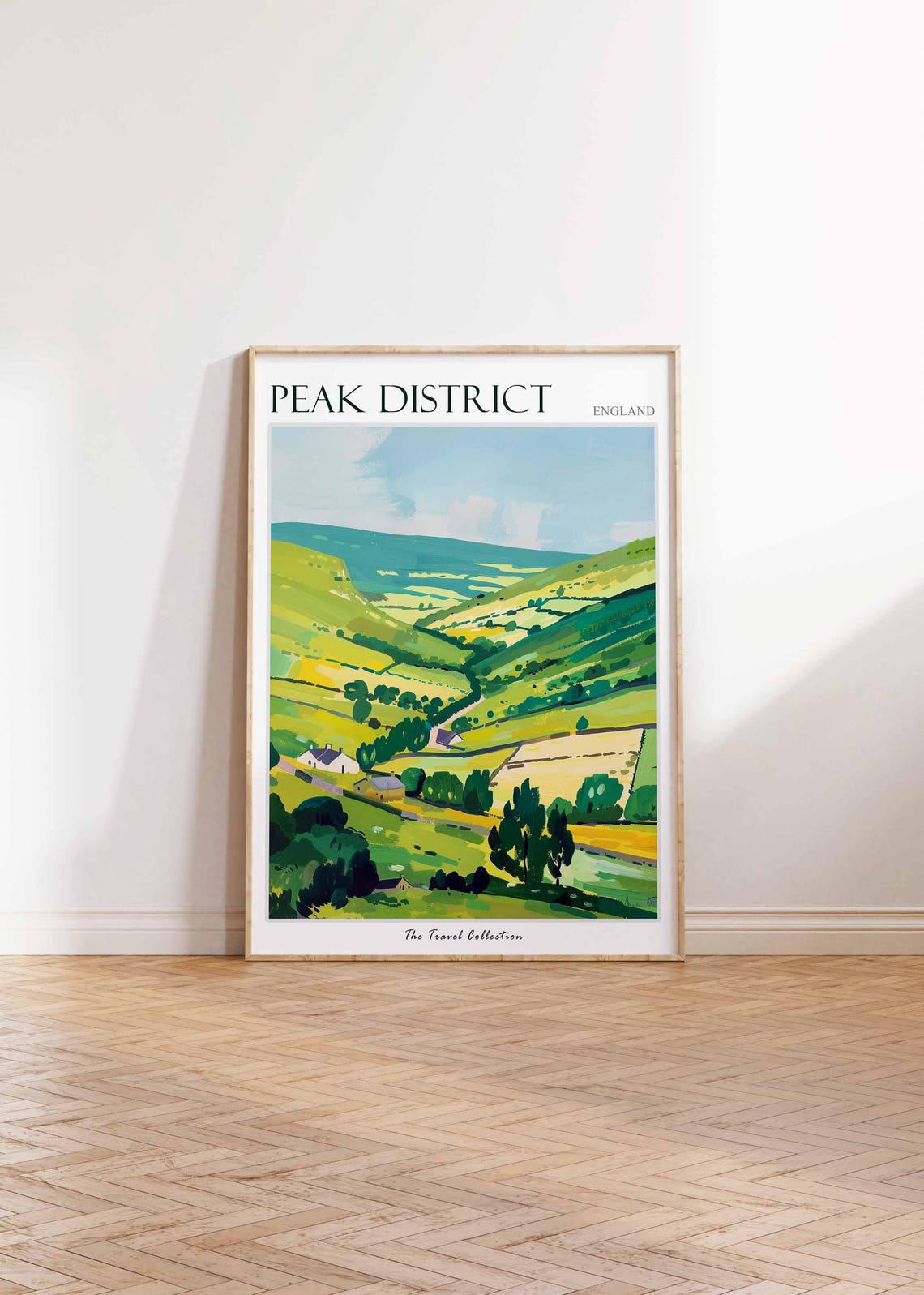 Peak District Patchwork Hills Village Cottages Travel Poster - Image 2