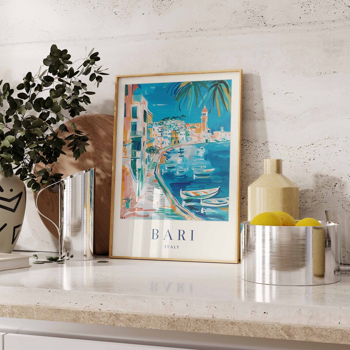 Bari Italy Travel Poster Adriatic Waterfront And Colorful Buildings - Image 3