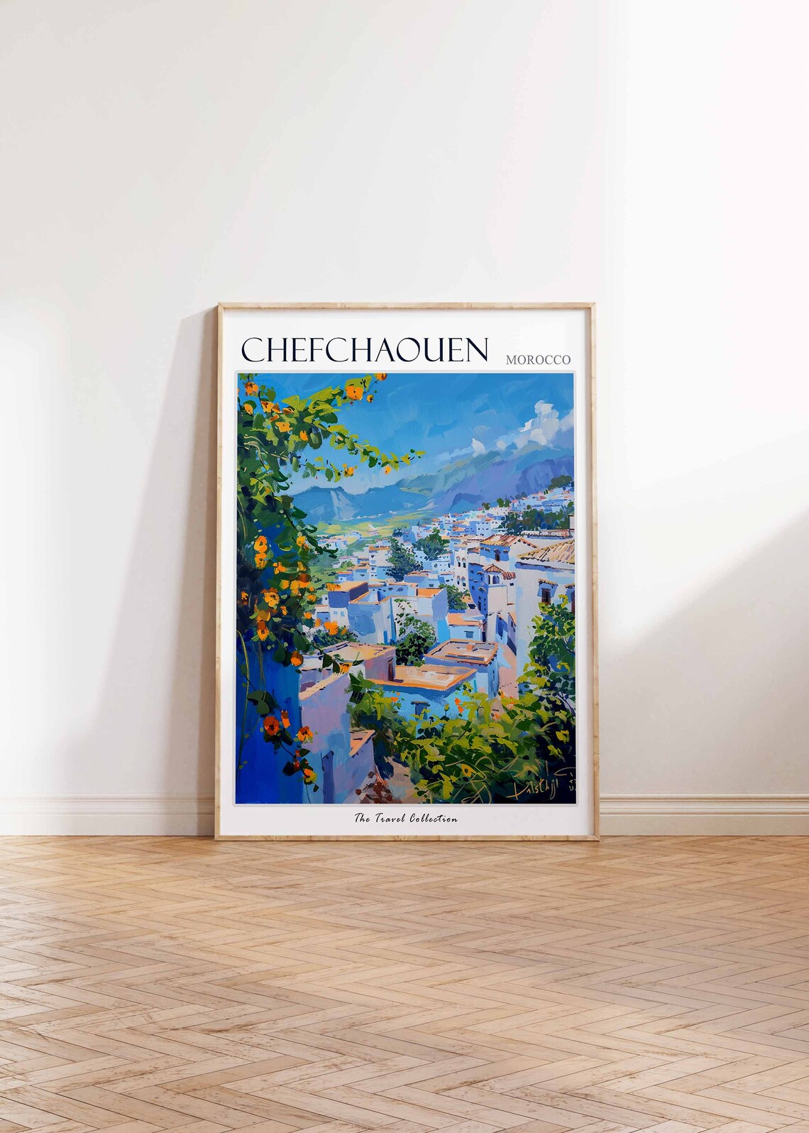 Chefchaouen Morocco Blue City Painted Travel Poster Mountain Town Art - Image 2