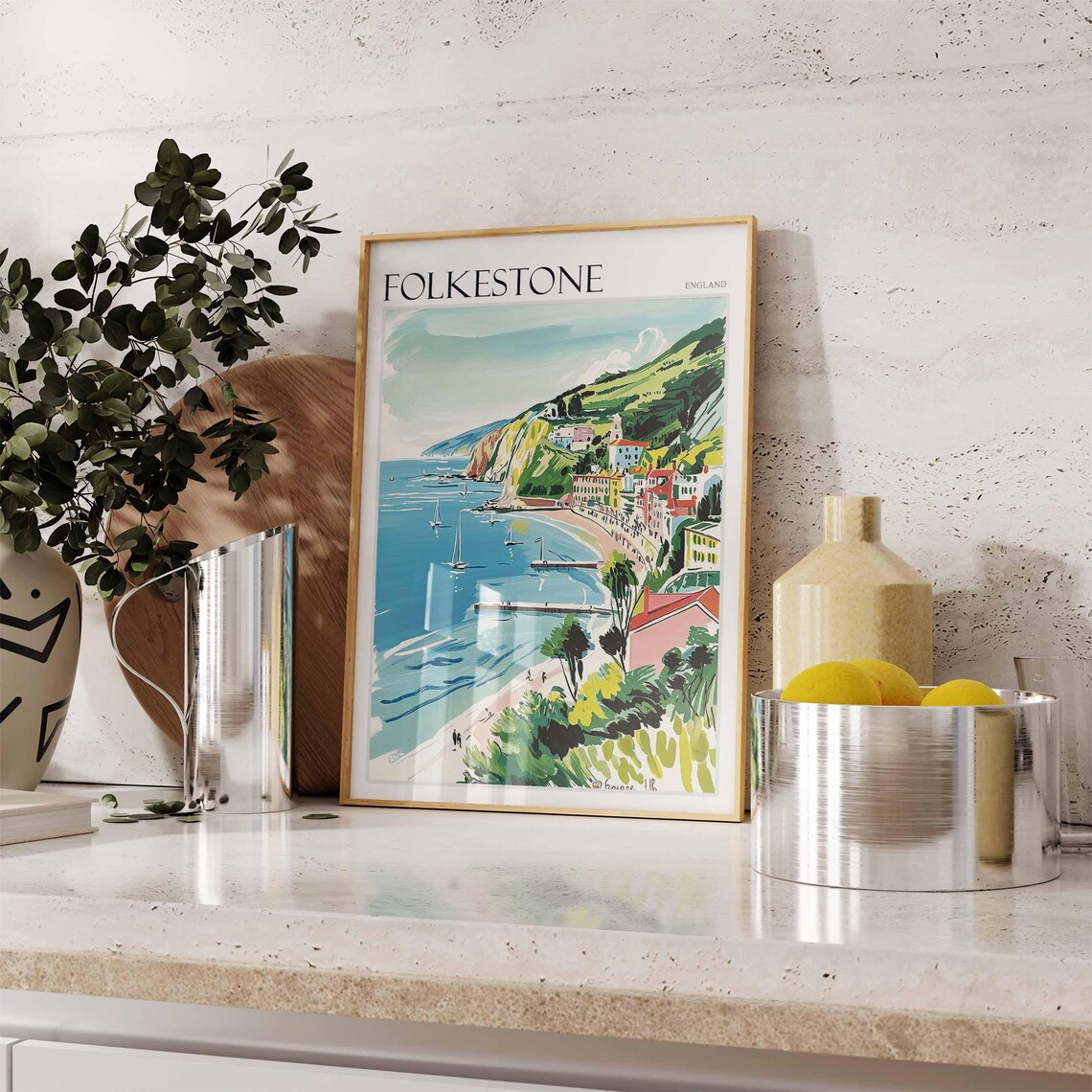 Folkestone Poster England Travel Poster Seaside Poster Coastal Wall Art British Home Decor Uk Travel Poster English Coastal Town - Image 2