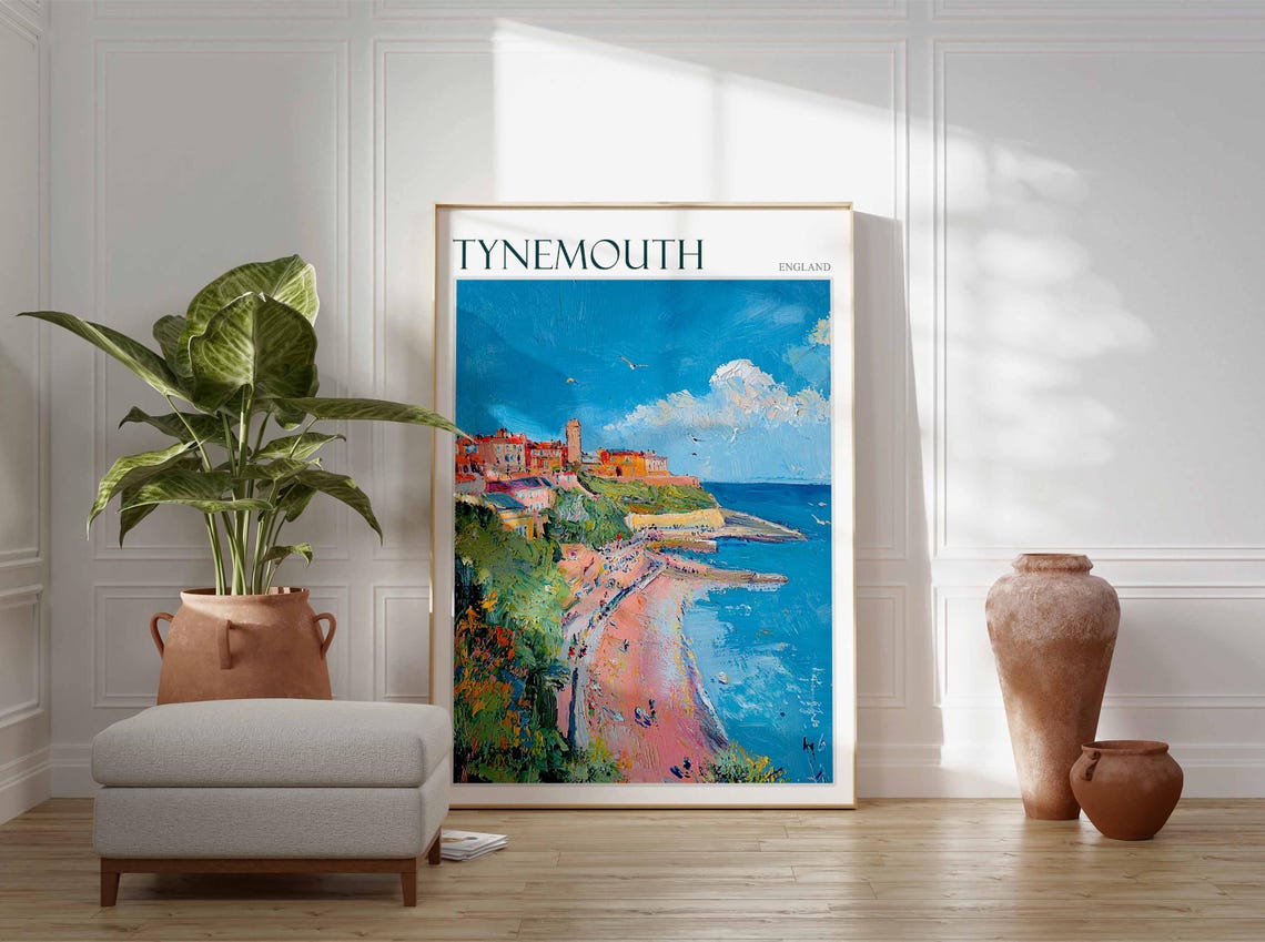 Tynemouth Castle Headland Pink Beach Seagulls View Art Poster - Image 2