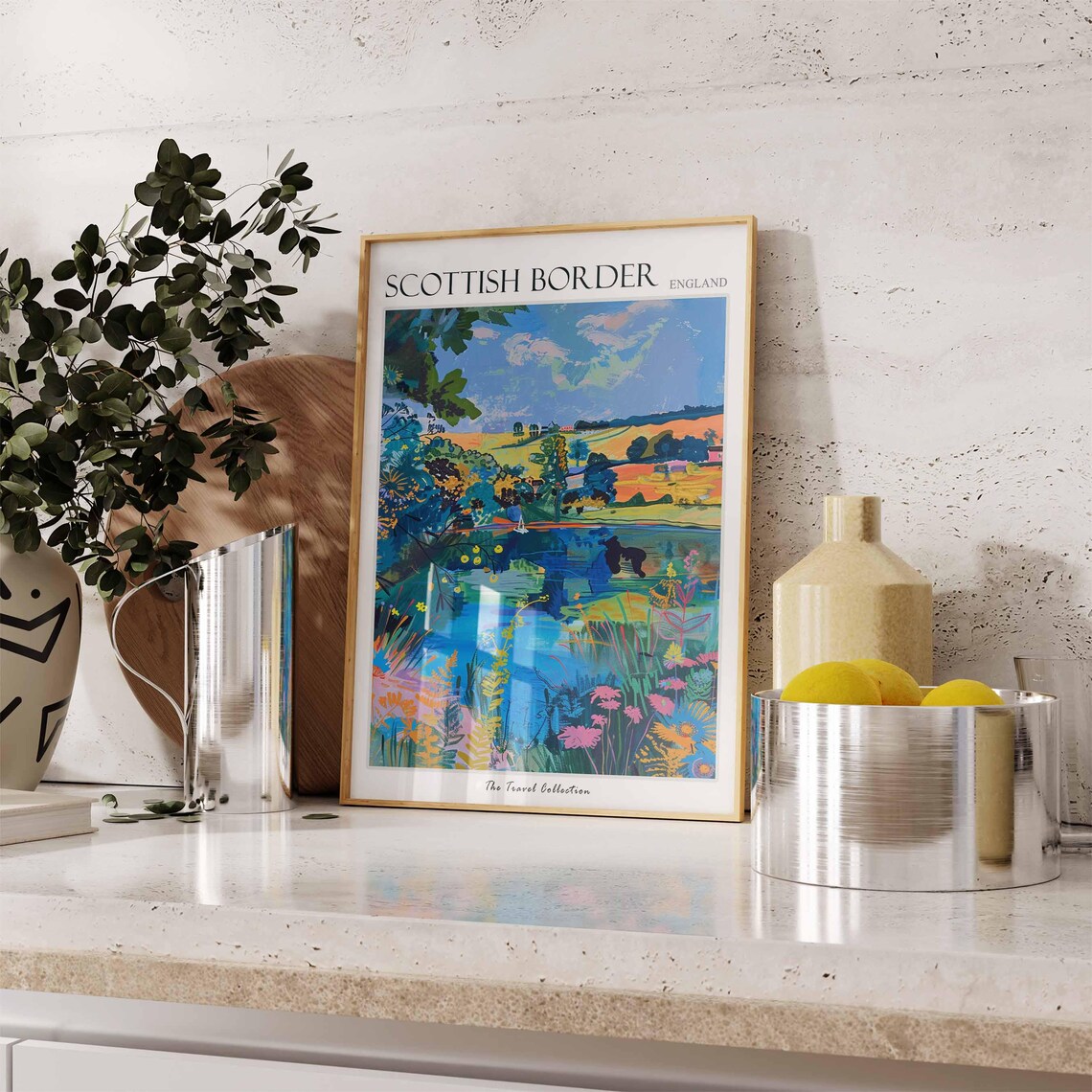 Scottish Borders Woodland Lake Countryside Painting Travel Poster - Image 3