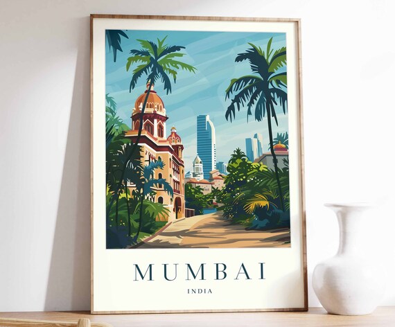 Mumbai Poster Mumbai Travel Print India Wall Art Indian Decor Tropical Decor City Print Mumbai Gift Mumbai Travel Poster