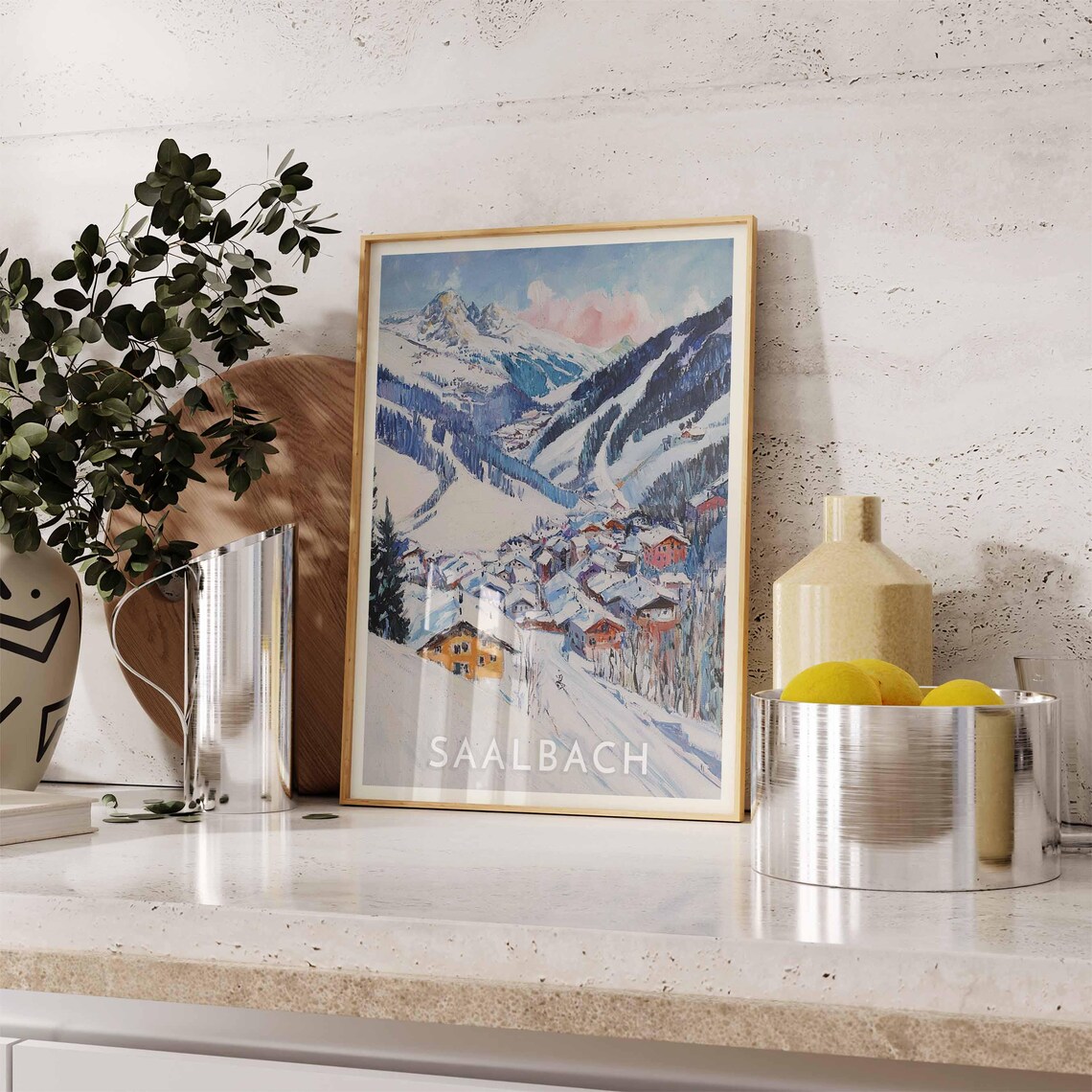 Saalbach Austria Watercolor Alpine Ski Village Panorama Poster - Image 2