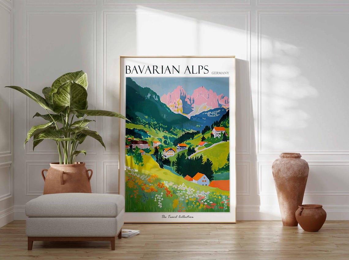Bavarian Alps Germany Alpine Village Wildflower Meadow Poster - Image 2