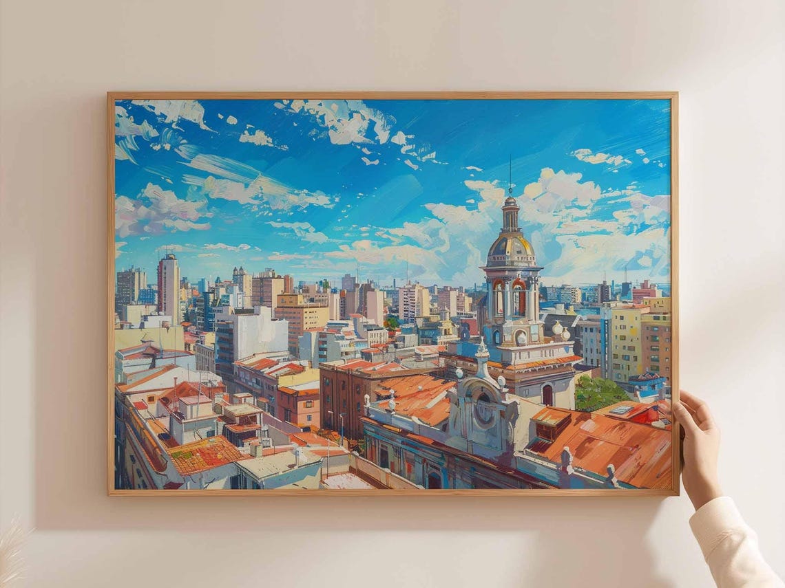 Buenos Aires City Skyline Church Tower Rooftops Panorama Poster