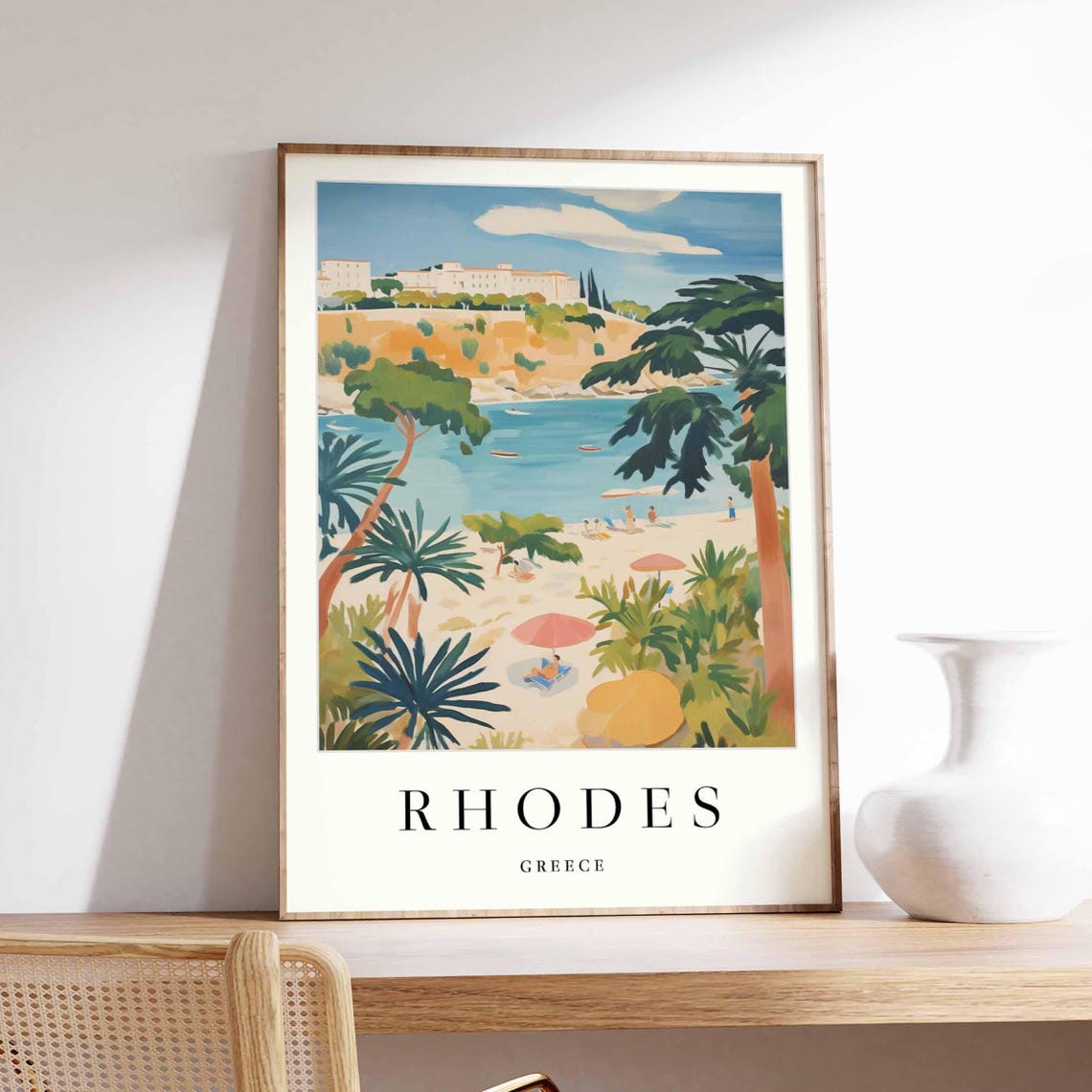Rhodes Greece Sunny Beach Palms Tropical Island Escape Poster