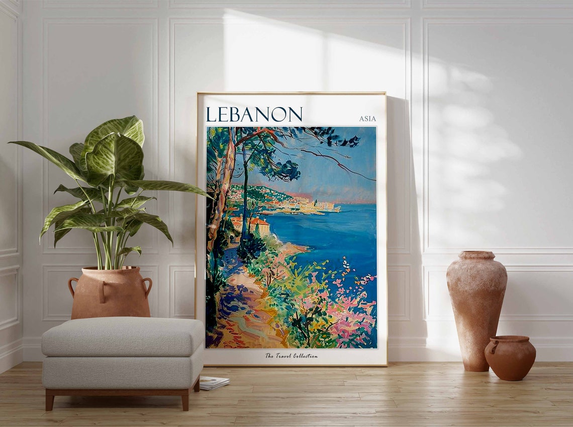 Lebanon Asia Mediterranean Coast Travel Poster Coastal Path Town Art - Image 2