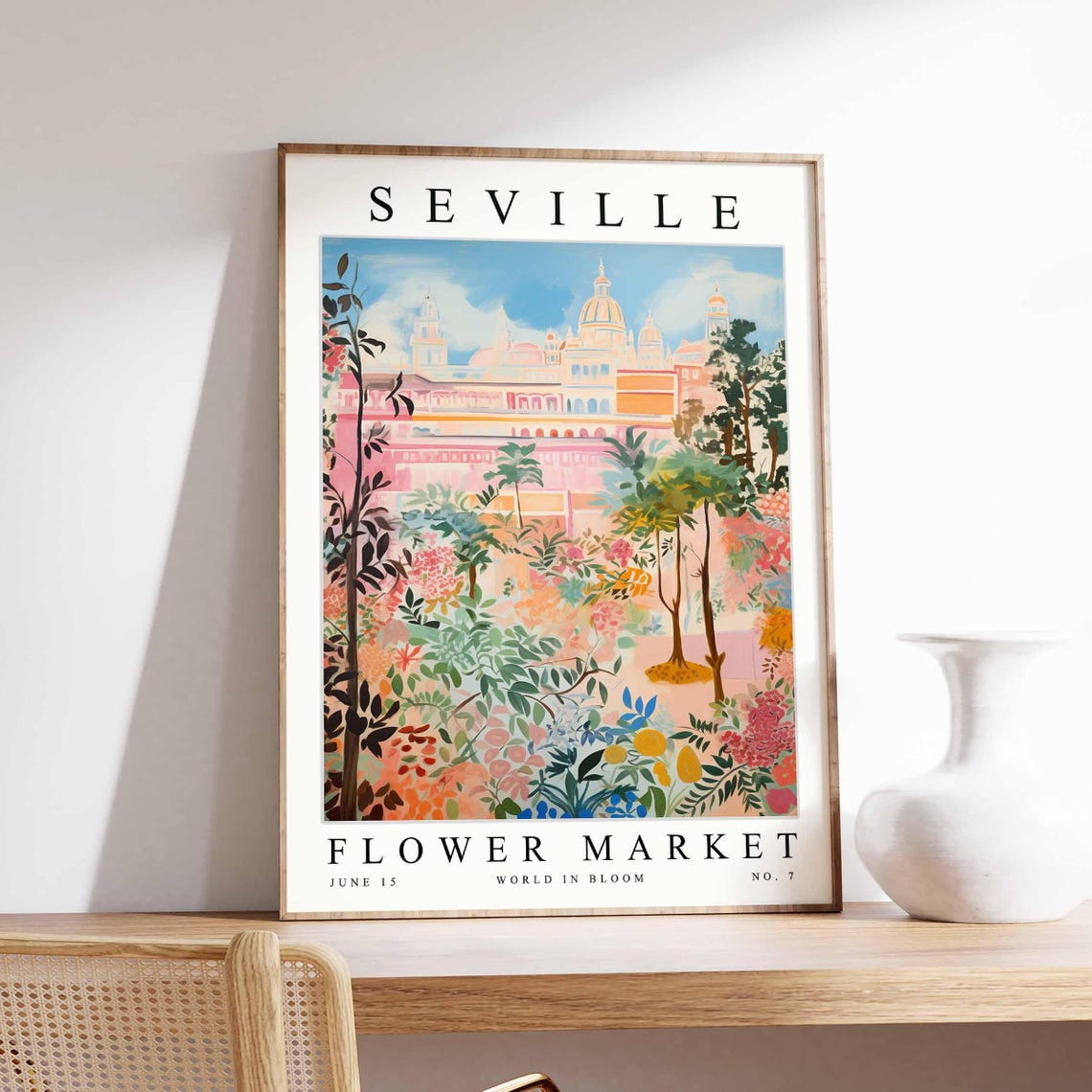 Seville Flower Market Poster Sevilleprint Spanish Floral Wall Art Sevillefloral Decor Botanical Spain Print Europe Travel
