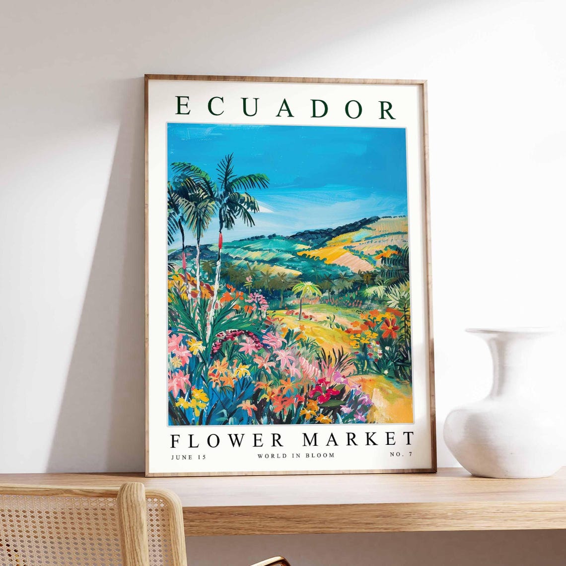Ecuador Flower Market Palm Hills Rolling Green Wildflower Poster