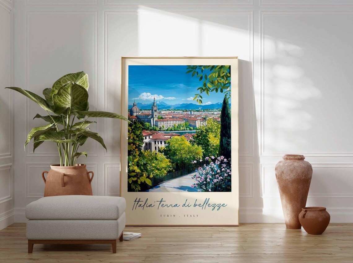 Turin Italy Cathedral Painting Gardens Mountains Italian Art Poster - Image 3