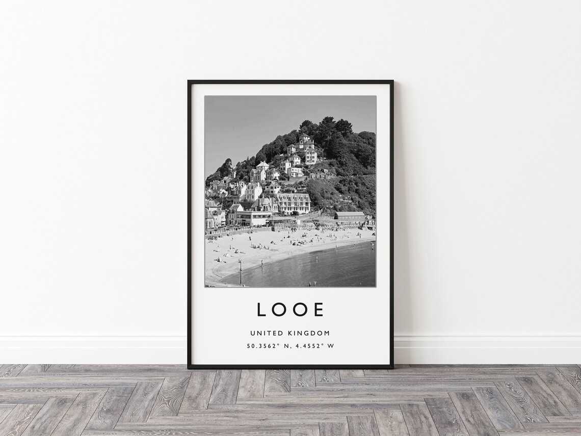 Looe Cornwall Travel Poster, Black and White Coastal Print - Image 2