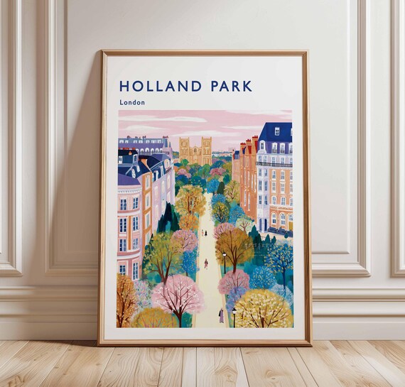 Holland Park London Elegant Townhouse Avenue Pastel Travel Poster