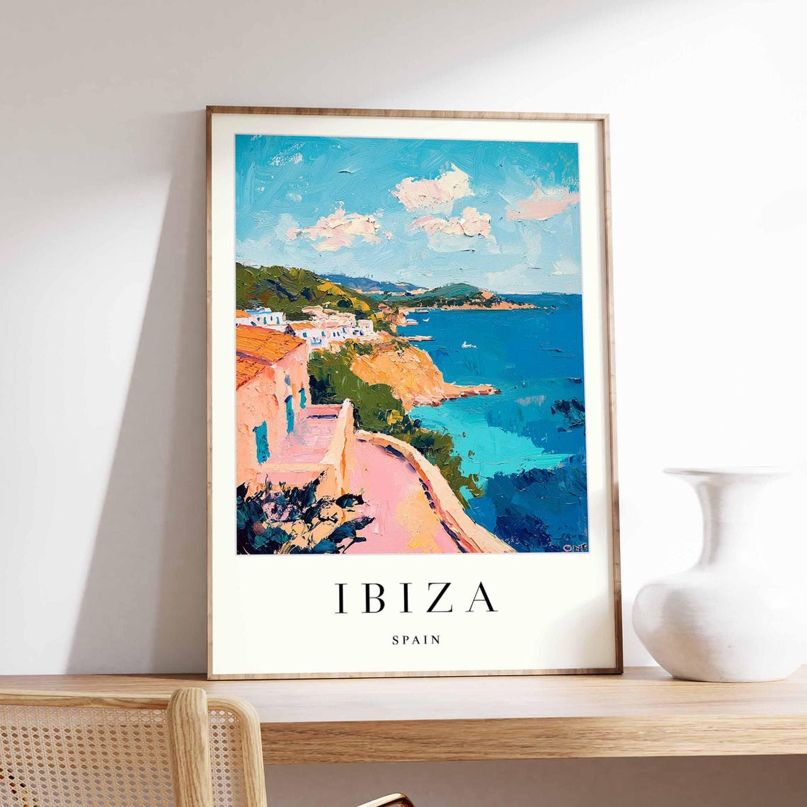 Ibiza Spain Coastal Path Pink Walls Turquoise Sea Cliffs Poster