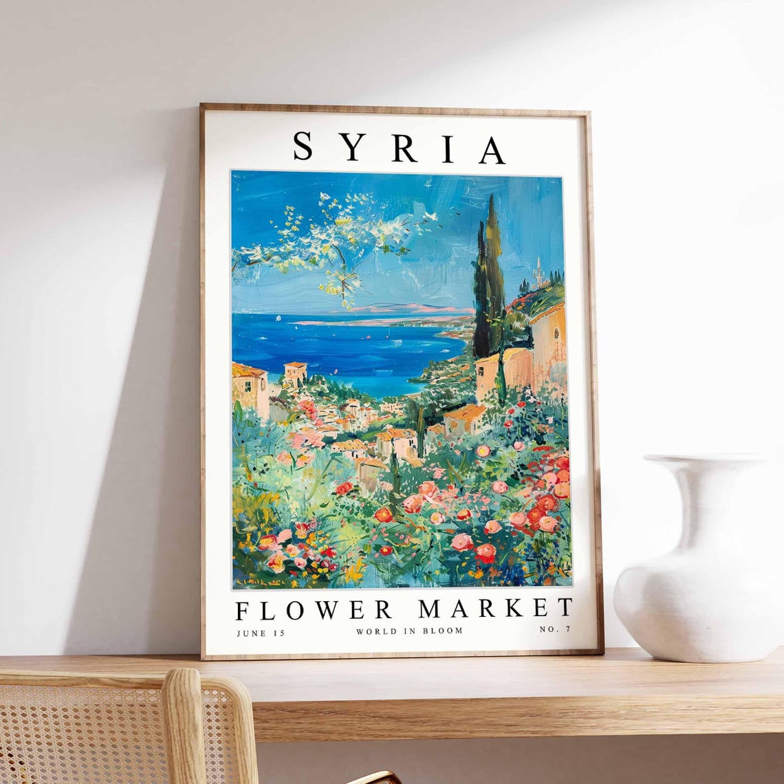 Syria Coastal Town Wildflower Hillside Sea Breeze Art Poster