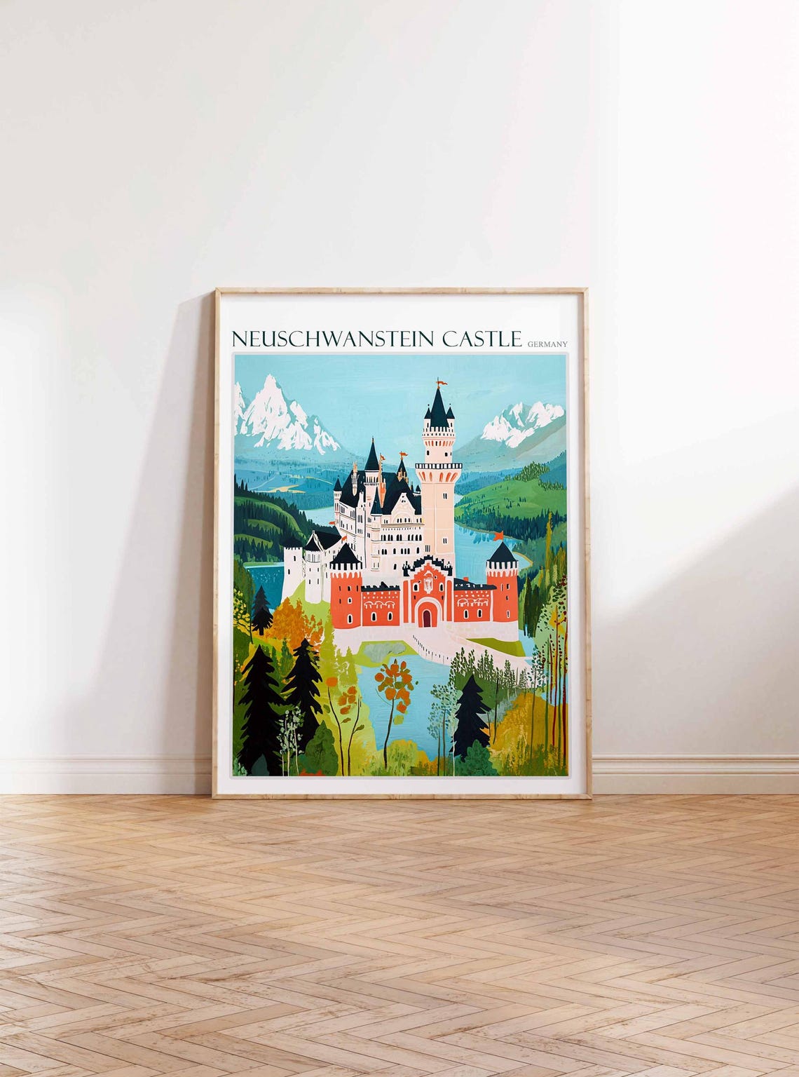 Neuschwanstein Castle Whimsical Flags Flat Illustration Poster - Image 2