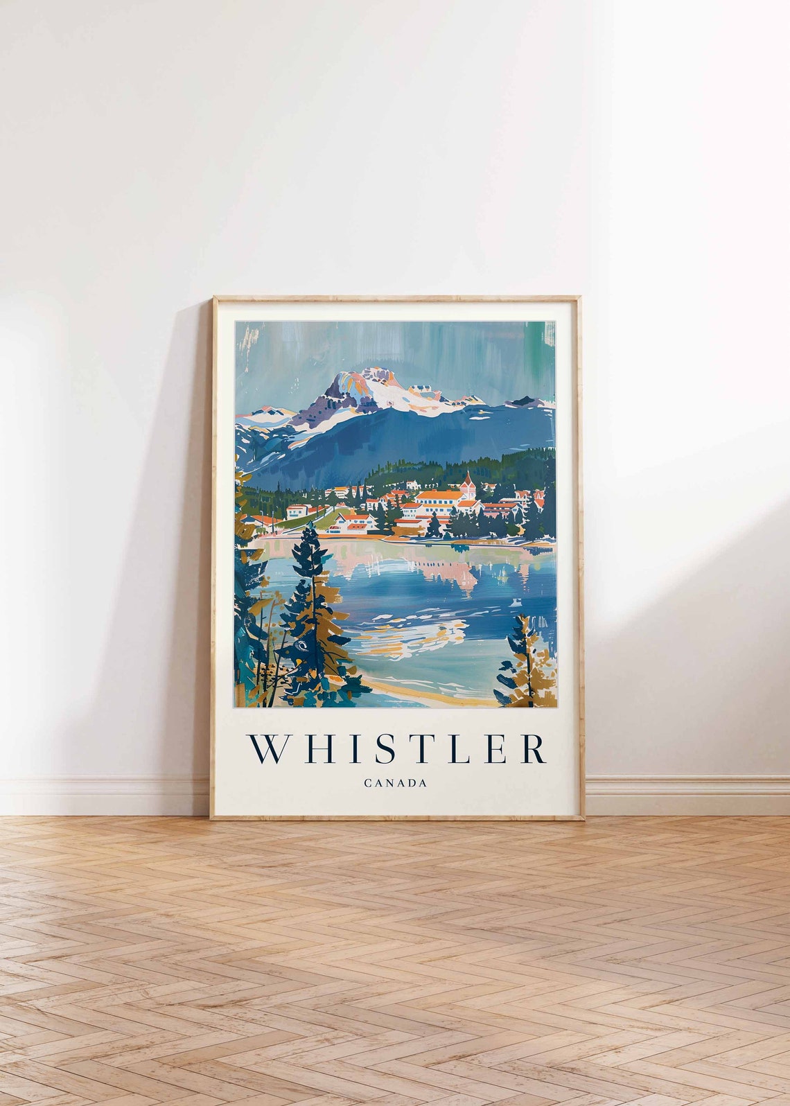 Whistler Canada Travel Poster Mountain Lake Village And Snowy Peaks - Image 2