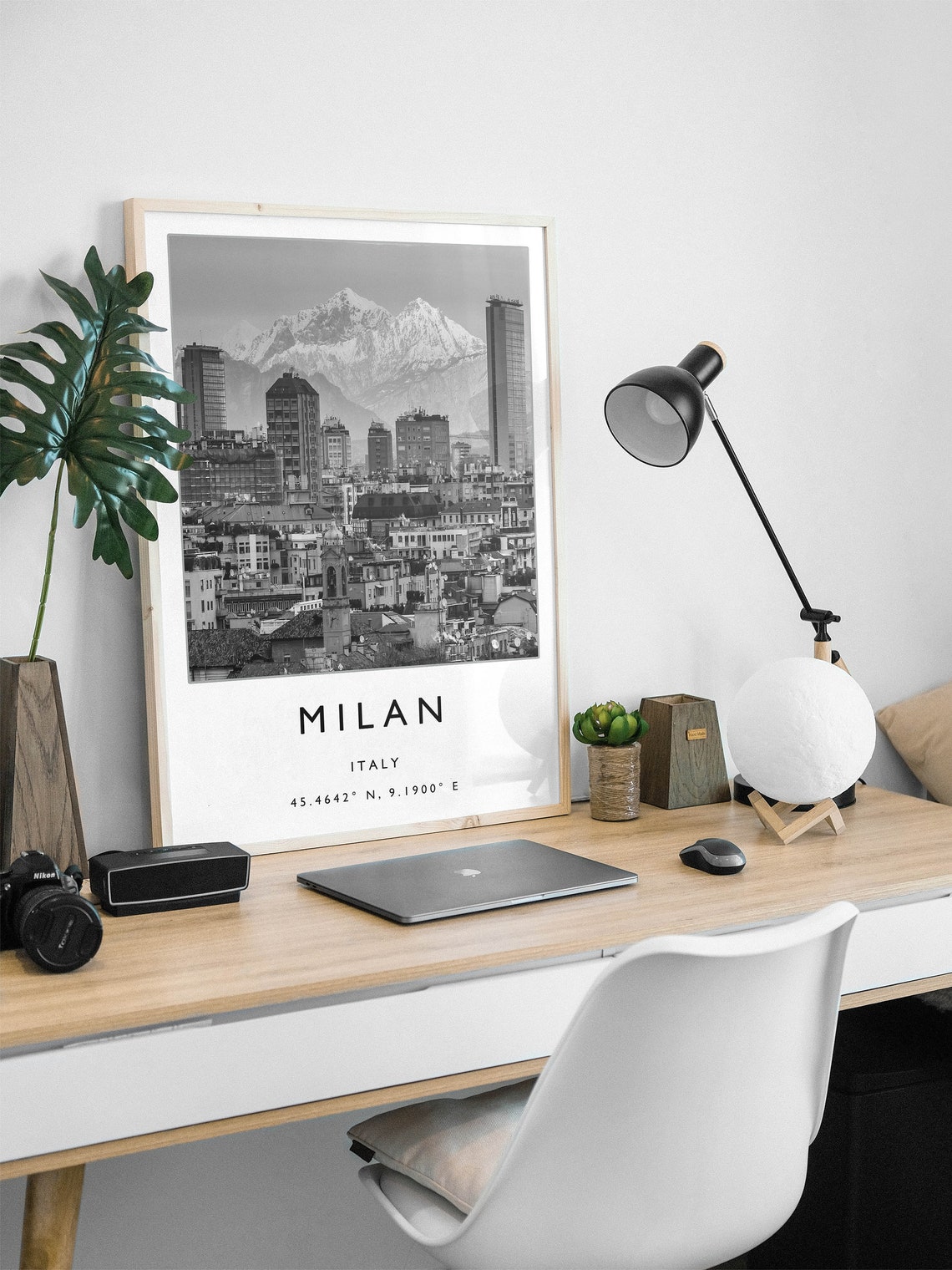 Milan Italy Black and White Skyline Alps Photo Travel Poster - Image 2