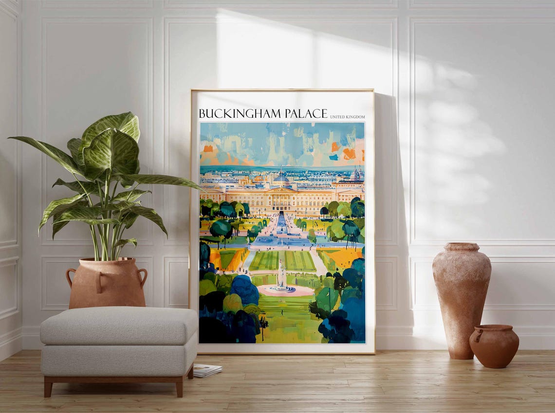 Buckingham Palace Aerial Gardens Panoramic Impressionist Poster - Image 2