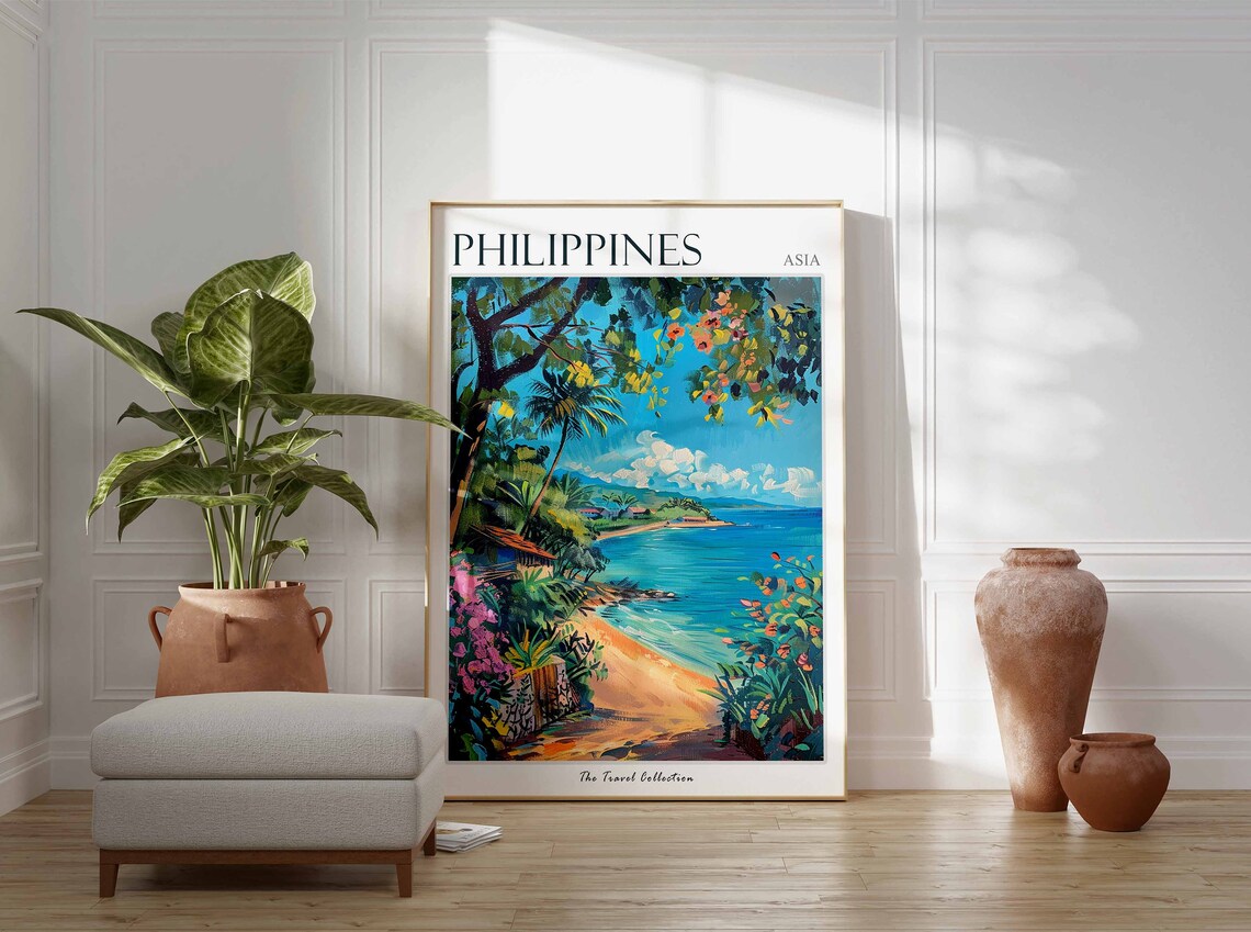 Philippines Tropical Beach Palm Paradise Turquoise Asia Travel Poster - Image 2