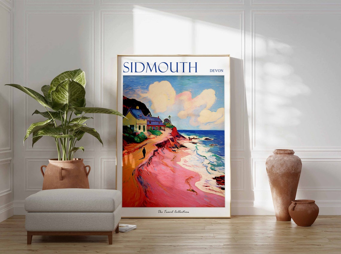 Sidmouth Devon Coastal Cottage Red Cliff Path Sea Travel Poster - Image 3