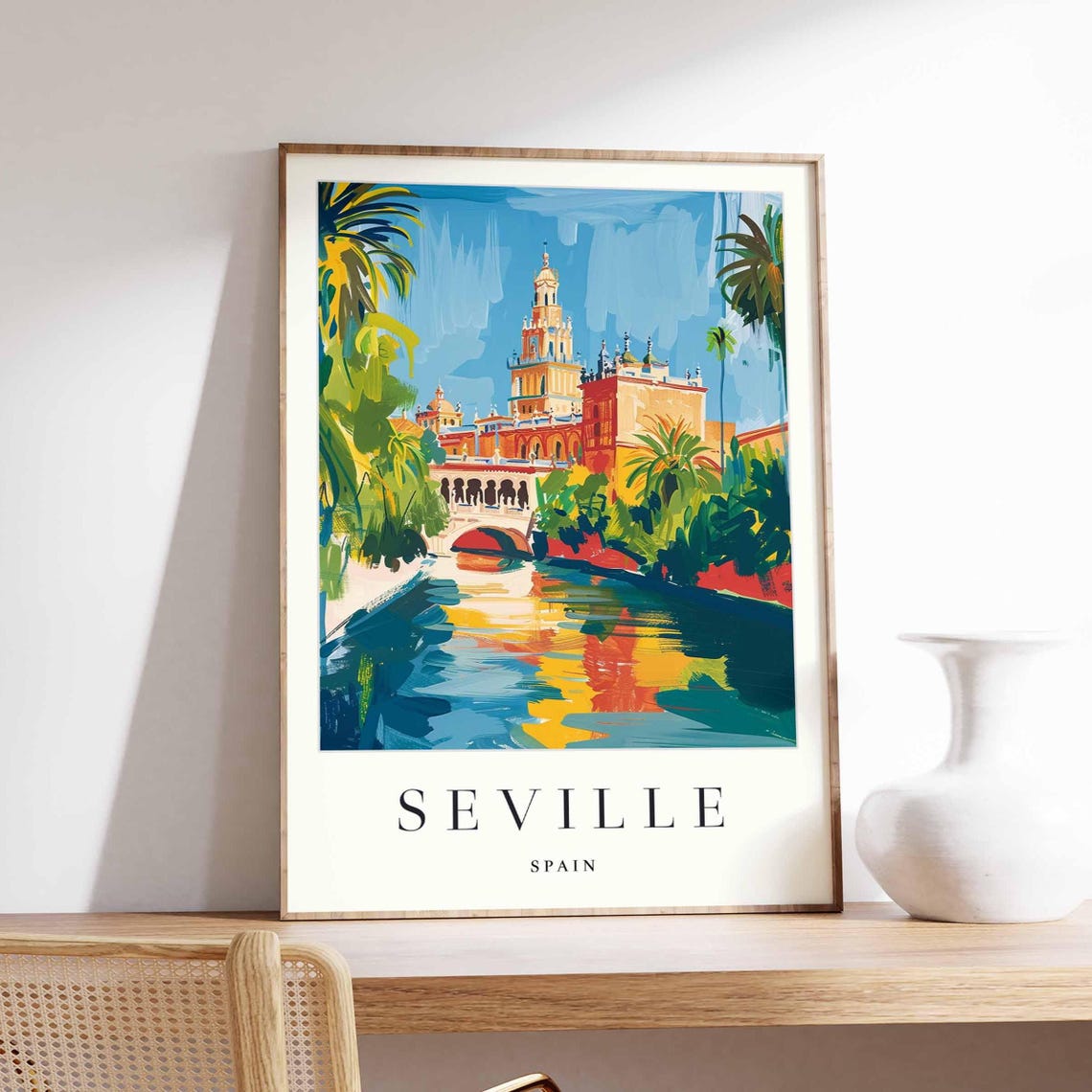 Seville Spain Riverside Palace Tower Colorful Reflection Poster