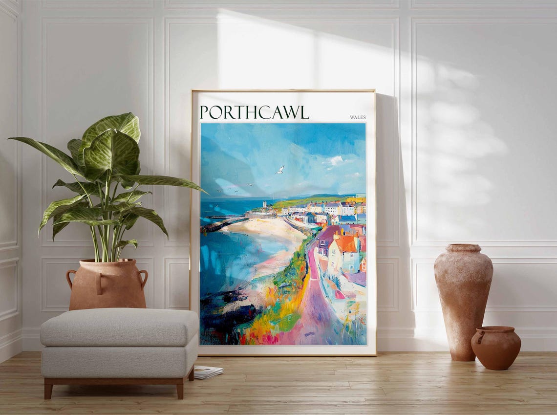 Porthcawl Wales Curving Beach Seagulls Scene Vintage Travel Poster - Image 4