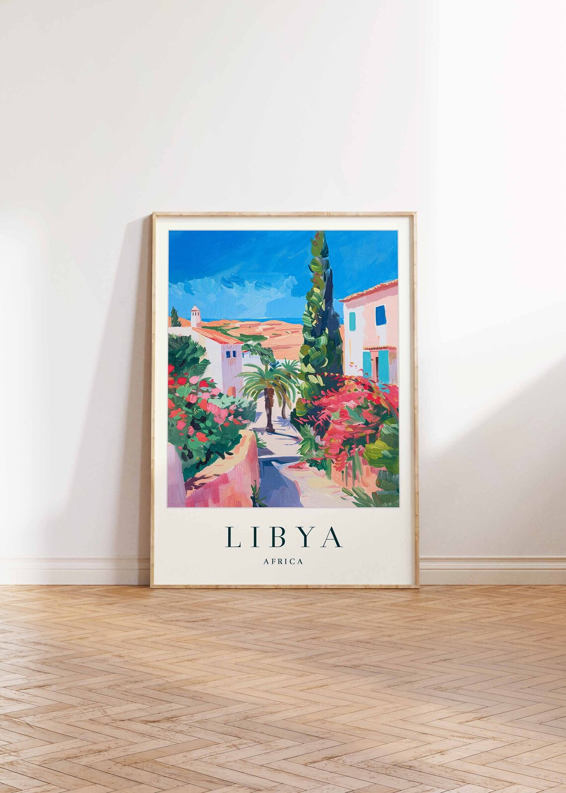 Libya Africa Colorful Village Street Bougainvillea Art Travel Poster - Image 2