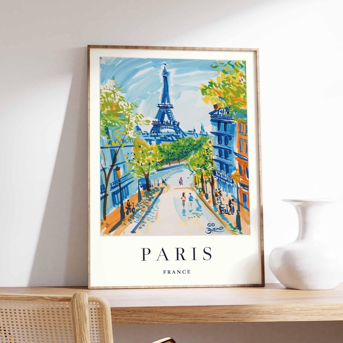 Paris France Tree Lined Avenue to Eiffel Tower Painterly Poster