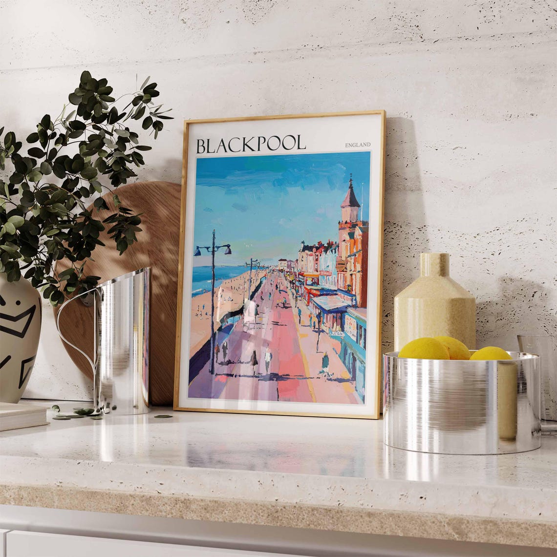 Blackpool Promenade Beach Amusement Lights Painterly Travel Poster - Image 2