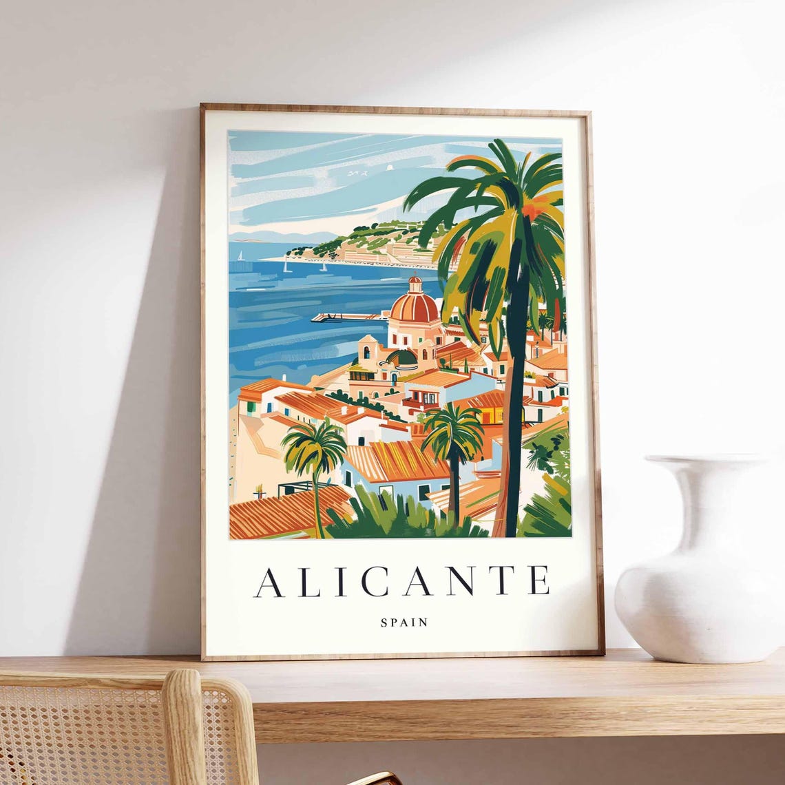 Alicante Spain Travel Poster Mediterranean Coastal Art