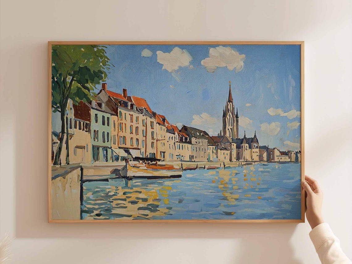 Cologne Cathedral Waterfront Boats Gothic Church Riverside Poster