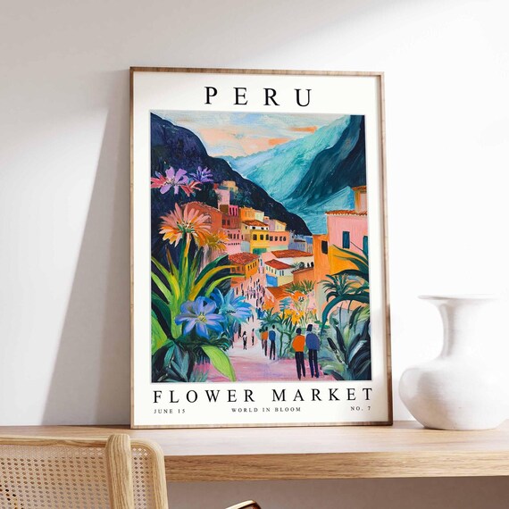 Peru Flower Market Poster Print Peruvian Floral Wall Art Decor Botanical South Americatravel