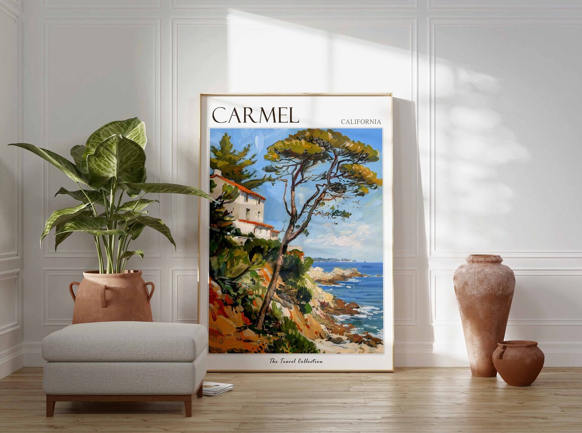 Carmel California Cypress Tree Cliff Ocean Art Travel Collection Poster - Image 3