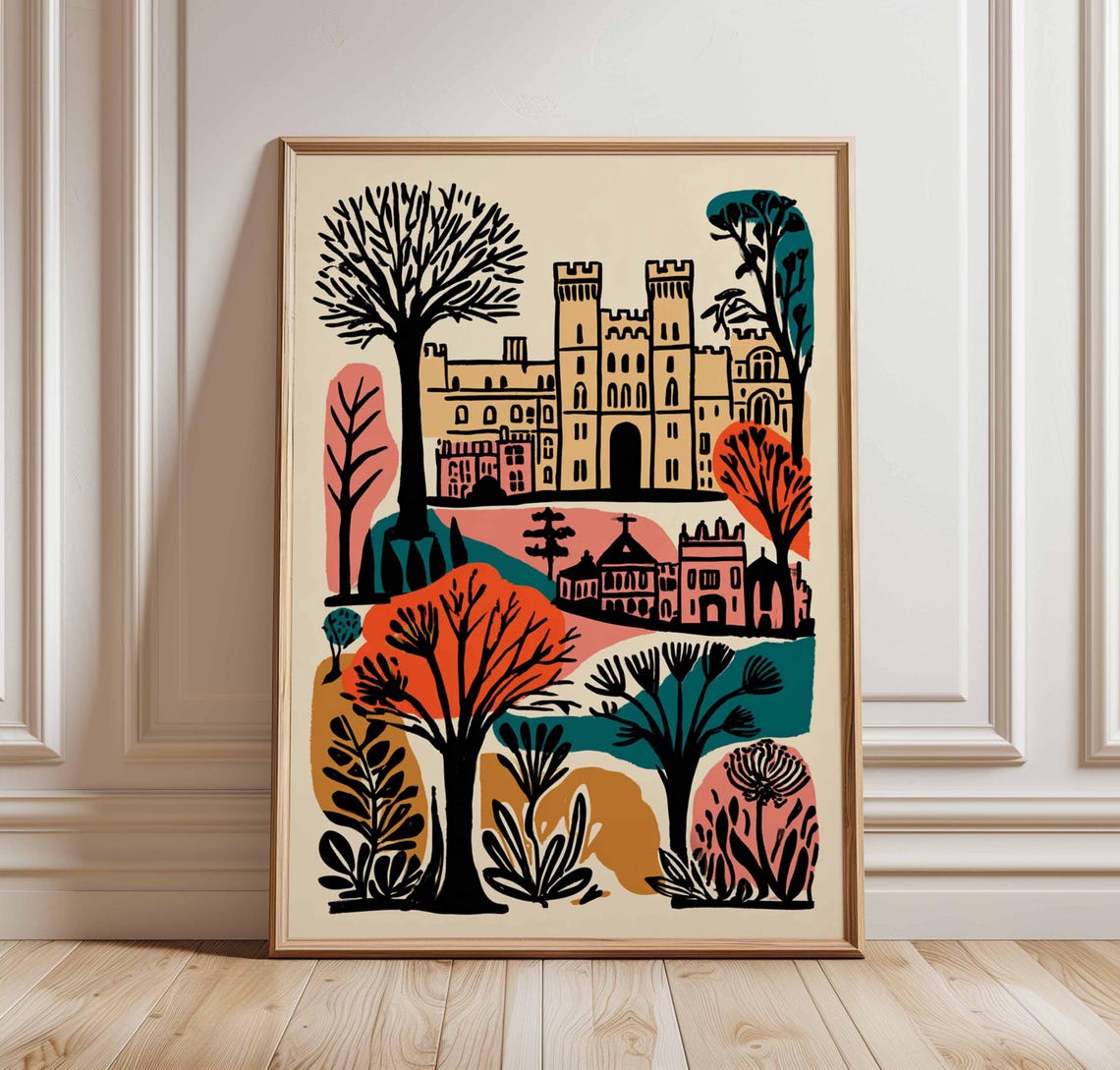Windsor Castle Royal Towers Colorful Retro British Travel Poster