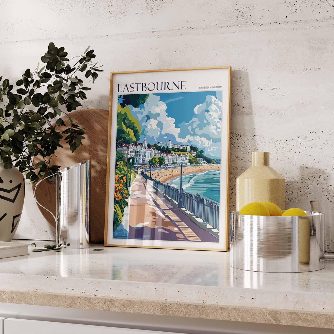 Eastbourne Promenade Beachfront Grand Hotels Bold Graphic Poster - Image 2