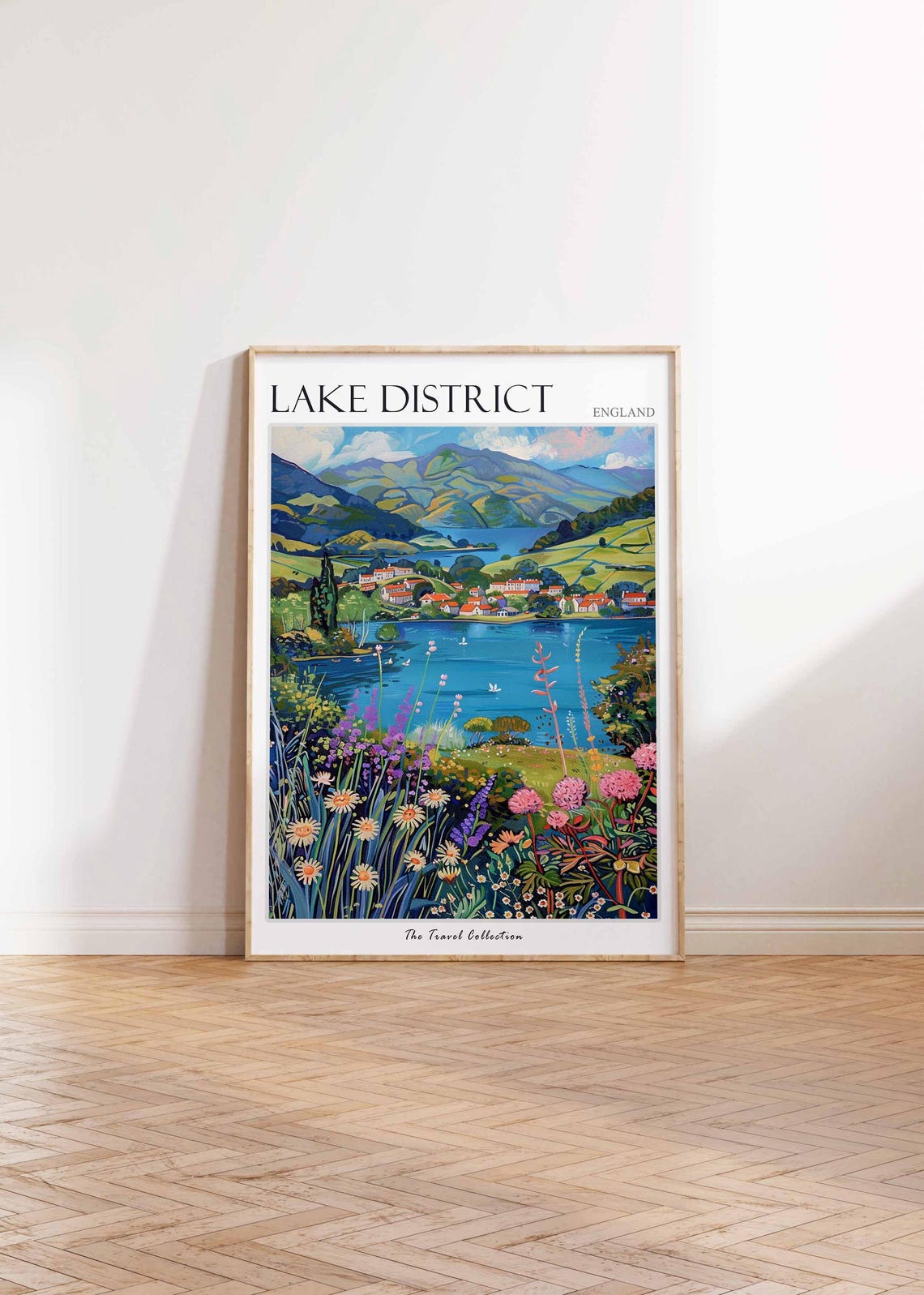 Lake District England Lakeside Village Daisy Meadow View Poster - Image 2