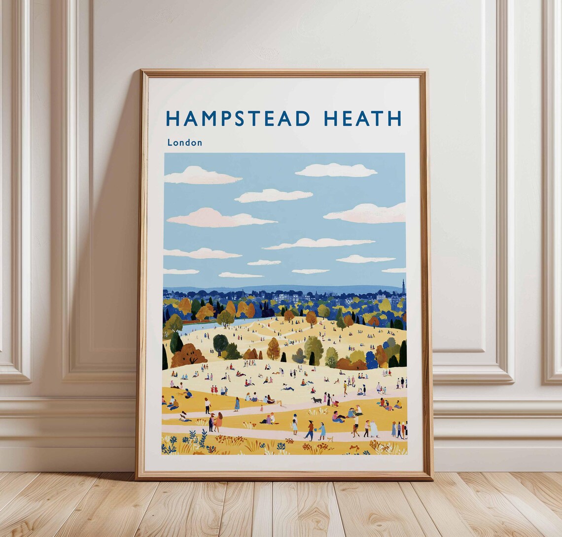 Hampstead Heath London Autumn Panorama Skyline Travel Poster
