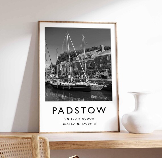 Padstow Cornwall Black And White Harbour Sailboats Photograph Poster