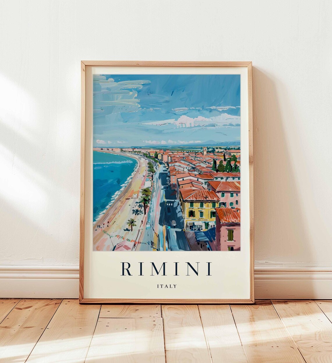 Rimini Italy Adriatic Coast Travel Poster Beach Boulevard Aerial View
