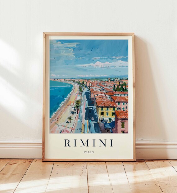 Rimini Italy Adriatic Coast Travel Poster Beach Boulevard Aerial View