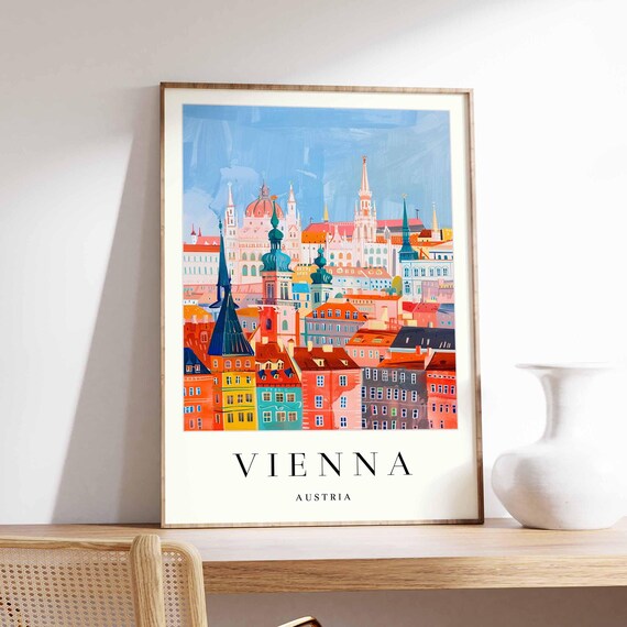Vienna Austria Old Town Colorful Watercolor Travel Art Poster