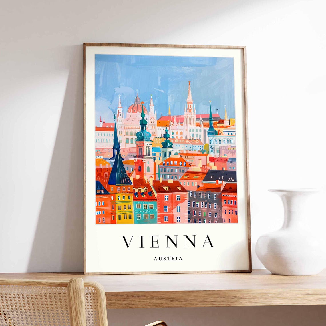 Vienna Austria Old Town Colorful Watercolor Travel Art Poster