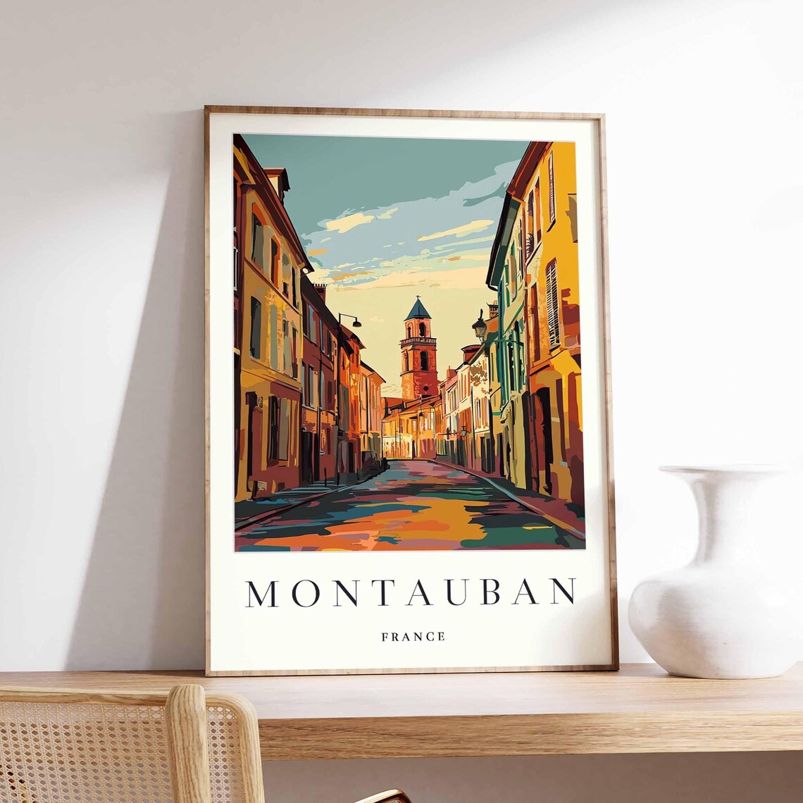 Montauban France Golden Hour Old Street Tower Scene Art Poster