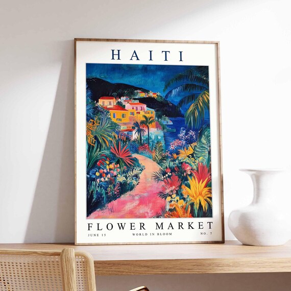 Haiti Flower Market Poster Print Haitian Floral Wall Art Decor Botanical Caribbean Travel