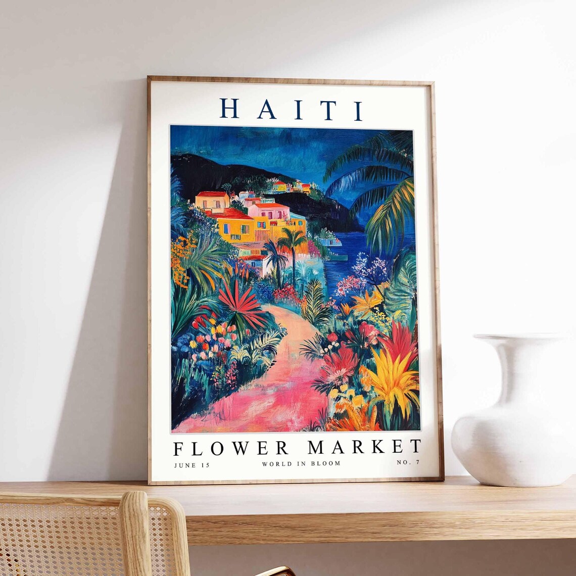 Haiti Flower Market Coastal Village Night Garden No. 7 Poster