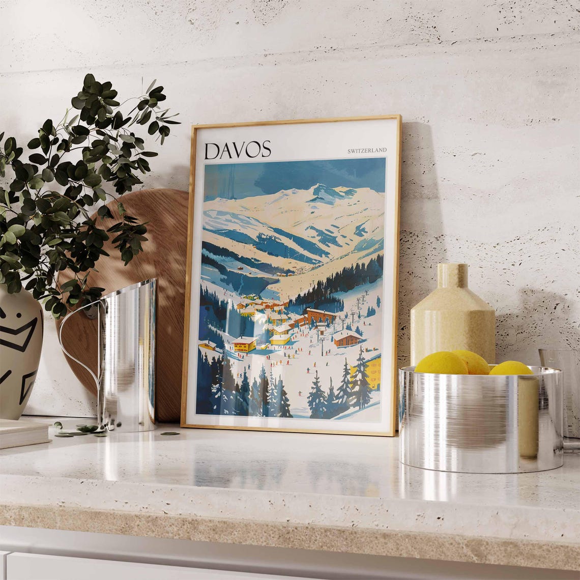 Davos Switzerland Snowy Ski Resort Village Mountain Winter Poster - Image 3